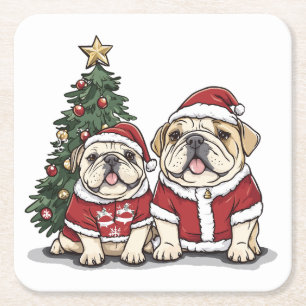 Dessous-de-verre Carré En Papier Noël Anglais Chien de Chien De Fer Chapeau