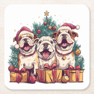 Dessous-de-verre Carré En Papier Noël Anglais Chien de Chien De Fer Chapeau
