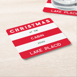 Dessous-de-verre Carré En Papier Noël Au Cabine Red Nautical Stripe Lake
