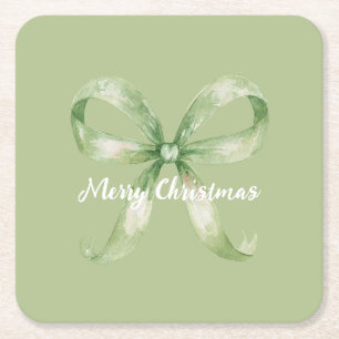 Dessous-de-verre Carré En Papier Noël au ruban vert avocat