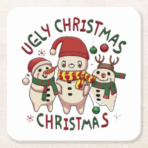 Dessous-de-verre Carré En Papier Noël blanc ; UGLY CHRISTMAS