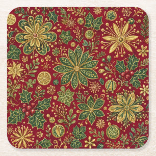 Dessous-de-verre Carré En Papier Noël Botanique Vert Doré Vintage