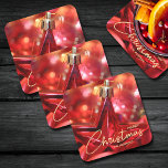 Dessous-de-verre Carré En Papier Noël de l'ornement étoilé<br><div class="desc">Les dessous de verre sur mesure sont dotés d'une belle décoration d'arbre de Noël étoilé rouge,  des mots "Joyeux Noël" et sont personnalisés avec votre nom ou personnalisez avec le nom des hôtesses de vacances. CORRESPONDANCE d'objets dans notre collection.</div>