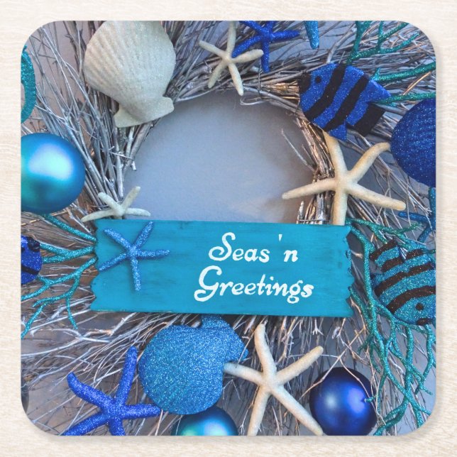 Dessous-de-verre Carré En Papier Noël de Noël des coquillages côtiers tropicaux (Devant)