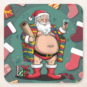 Dessous-de-verre Carré En Papier Noël de père marrant mignon