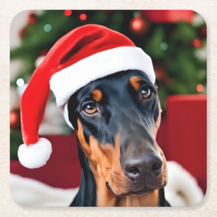 Dessous-de-verre Carré En Papier Noël Doberman