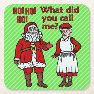 Dessous-de-verre Carré En Papier Noël drôle le père noël et Mme fête de vacanc