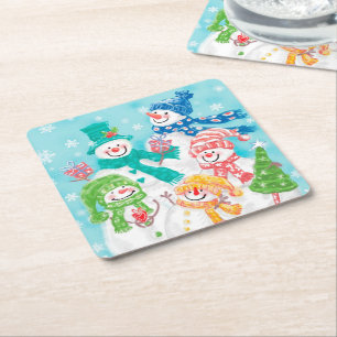 Dessous-de-verre Carré En Papier Noël du gentil Retro Snowman