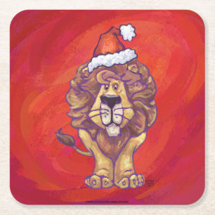 Dessous-de-verre Carré En Papier Noël du lion en rouge