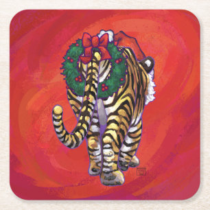 Dessous-de-verre Carré En Papier Noël du tigre en rouge