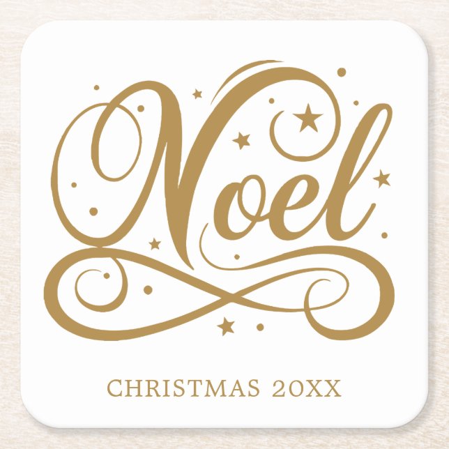 Dessous-de-verre Carré En Papier Noel Elegant Gold Script Noël (Devant)