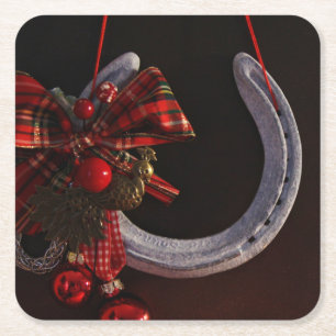 Dessous-de-verre Carré En Papier Noël équestre pendre en fer à cheval Photo