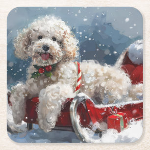 Dessous-de-verre Carré En Papier Noël Festif au Chien Caniche