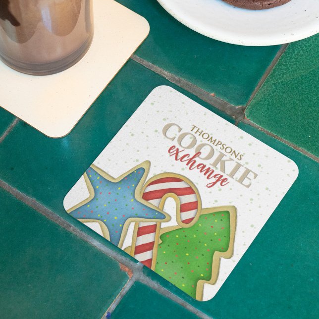 Dessous-de-verre Carré En Papier Noël Fêtes mignonne Whimsic Cookie Cutout Fun (Christmas cookies holiday Paper whimsical coaster)