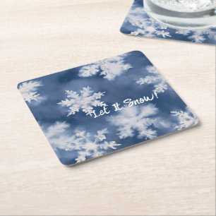 Dessous-de-verre Carré En Papier Noël Flocons de Neige Bleus Blancs
