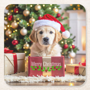 Dessous-de-verre Carré En Papier Noël Golden Retriever