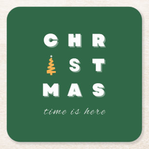 Dessous-de-verre Carré En Papier Noël, Green Christmas Art, période des fêtes