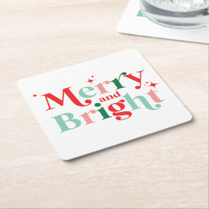 Dessous-de-verre Carré En Papier Noël joyeux et lumineux rose rouge