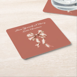Dessous-de-verre Carré En Papier Noël joyeux Nœud Crème Rouge