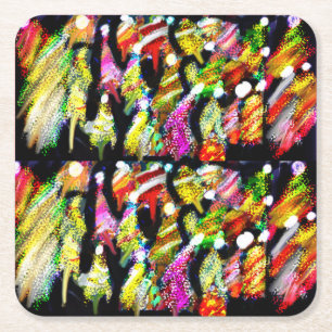 Dessous-de-verre Carré En Papier Noël Lumière arbres Porte magnétique Panneau Papie