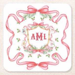 Dessous-de-verre Carré En Papier Noël Mahjong   Monogramme
