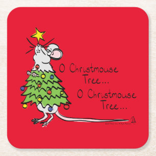 Dessous-de-verre Carré En Papier Noël Mouse mignonne Drôle Vacances