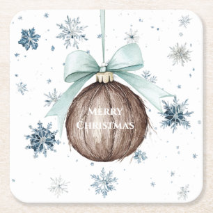 Dessous-de-verre Carré En Papier Noël Noix de Coco Ruban Bleu Blanc Flocons de Neig
