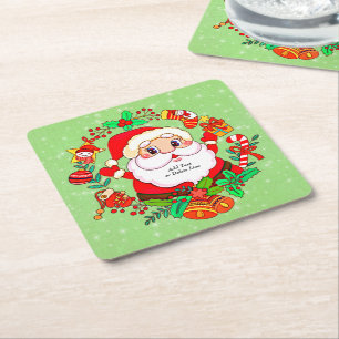 Dessous-de-verre Carré En Papier Noël Père Noël Stocking Cane Présente Holly