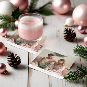 Dessous-de-verre Carré En Papier Noël Photo de Famille Flocon de Neige Rose Tendre