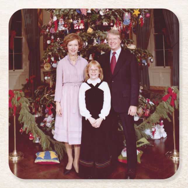 Dessous-de-verre Carré En Papier Noël Président James Jimmy Carter Maison Blanche (Devant)