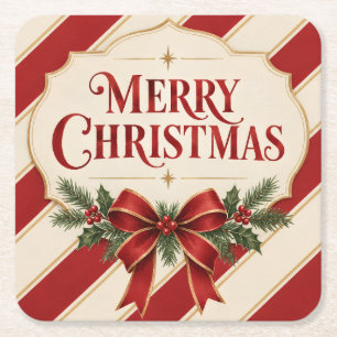 Dessous-de-verre Carré En Papier Noël rayé, style de vœu de Joyeux Noël