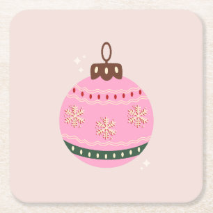 Dessous-de-verre Carré En Papier Noël Rétro Vacances rose Bauble