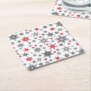 Dessous-de-verre Carré En Papier Noël, rouge, blanc, flocons de neige, hiver, Nouve