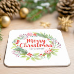 Dessous-de-verre Carré En Papier Noël rouge personnalisé<br><div class="desc">Un élégant dessous de verre décoratif de Noël en papier de couronne. Personnalisez-le avec votre nom de famille ou pour un cadeau de Noël. Une jolie décoration pour votre cuisine de Noël. Conçu pour vous par Blackberry Boulevard.</div>