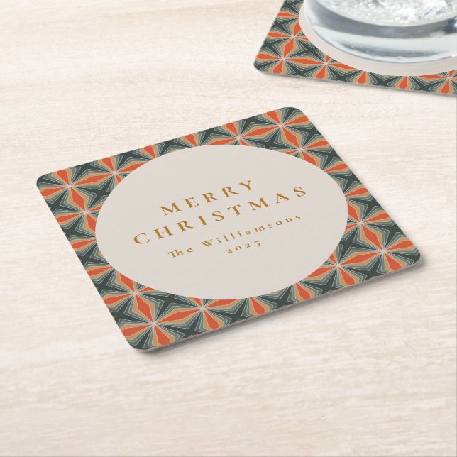 Dessous-de-verre Carré En Papier Noël Rouge Vert Mi-Siècle Étoiles Personnalisé (Incliné)