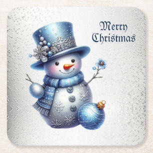 Dessous-de-verre Carré En Papier Noël Snowman Élégant Vacances d'hiver