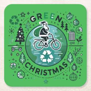 Dessous-de-verre Carré En Papier Noël vert - Père Noël et design de recyclage