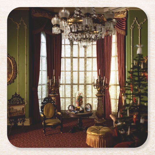 Dessous-de-verre Carré En Papier Noël victorien - Dessous de verre en papier (Devant)