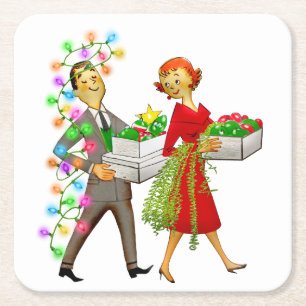 Dessous-de-verre Carré En Papier Noël vintage couple des années 50