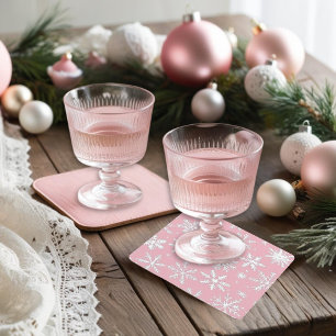 Dessous-de-verre Carré En Papier Noël vintage et moderne des Flèches de neige roses