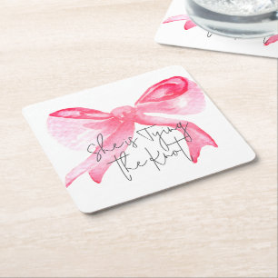 Dessous-de-verre Carré En Papier Noeud Élégant Rose Fête de Mariage