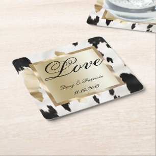 Dessous-de-verre Carré En Papier Noir Blanc Glam Cachet Mariage du sud-ouest