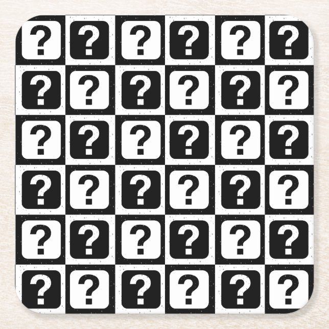 Dessous-de-verre Carré En Papier Noir blanc Question Mark Riddle Block Monogramme (Devant)