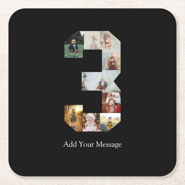 Dessous-de-verre Carré En Papier Noir et blanc Numéro 3 Collage photo (Devant)