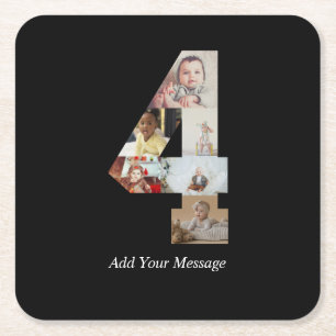 Dessous-de-verre Carré En Papier Noir et blanc Numéro 4 Photo Collage