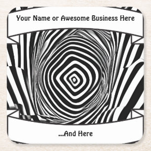 Dessous-de-verre Carré En Papier Noir et blanc Temps Warp Illusion psychédélique 4"