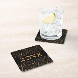 Dessous-de-verre Carré En Papier Noir et Chevron Nouvel An Gold personnalisé
