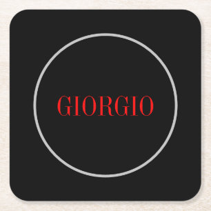 Dessous-de-verre Carré En Papier Noir Rouge Votre Nom Minimaliste Personnel Moderne