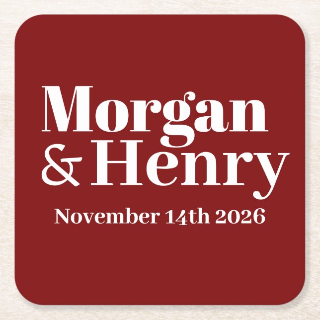 Dessous-de-verre Carré En Papier Nom customisé Simple Moderne Élégant Mono Mariage (Devant)