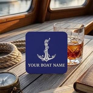 Dessous-de-verre Carré En Papier Nom de bateau à corde d'ancre nautique vintage